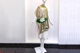 Oliu silk scarf hand-embroidered with lotus